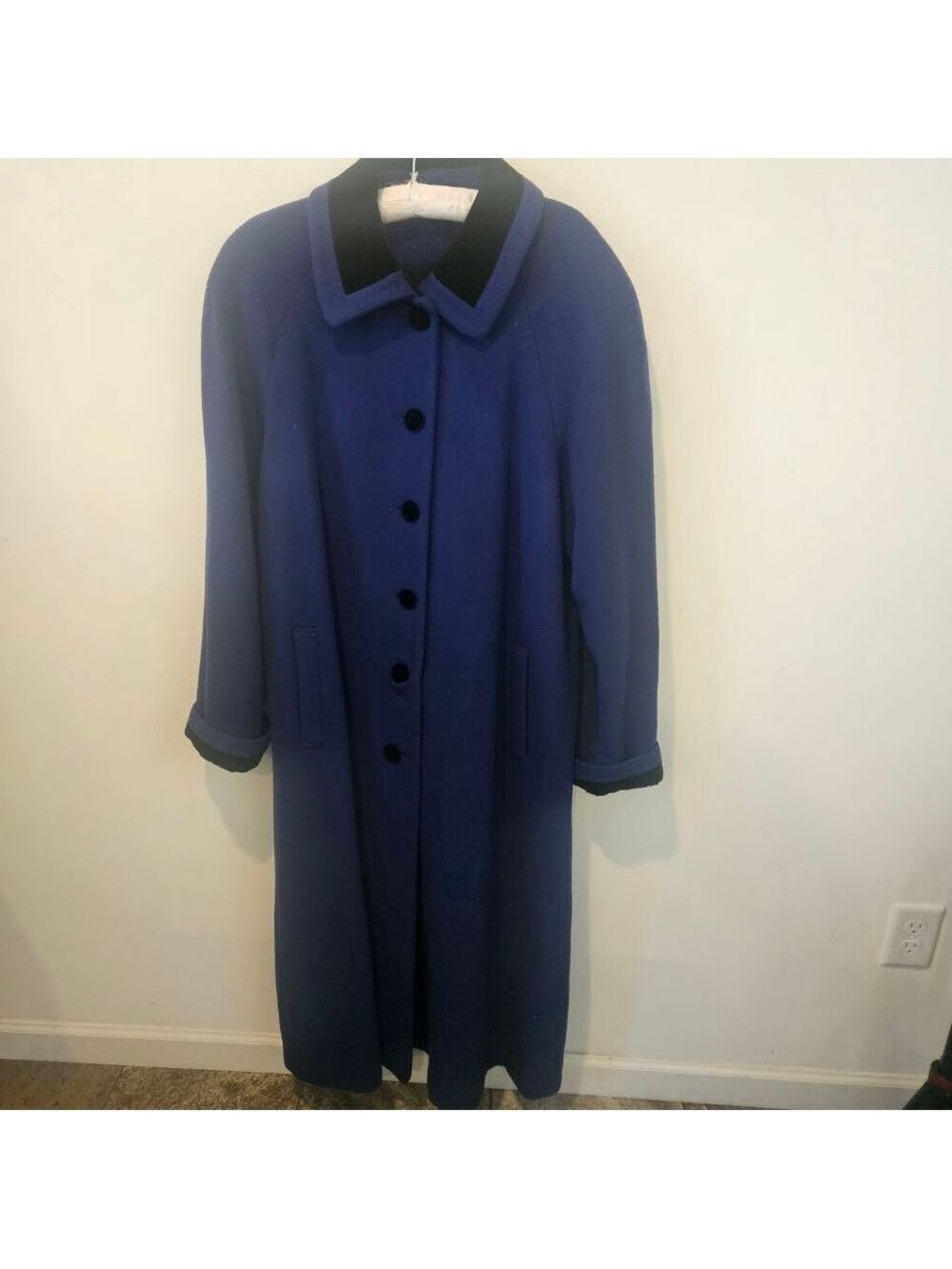 Women's Projections Vintage Blue Pea Coat with Black Velvet Collar Size 12T